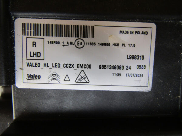 KOPLAMP CITROEN E-C3 C3 IV 4 FACELED 24- 9851349080 RECHTS S348/D205