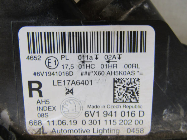 KOPLAMP SKODA FABIA 3 III Facelift 18-22 6V1941016D Rechts A836/5K/8B