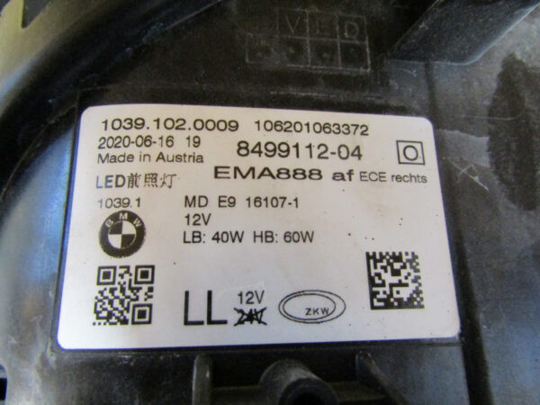 Koplamp BMW 5 SERIE G30 G31 LED 17-20 8499112 RECHTS Q256/A86
