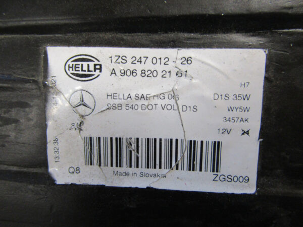 Koplamp Mercedes Sprinter W906 XENON 06-13 A9068202161 RECHTS Q364/F160