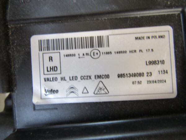 KOPLAMP CITROEN E-C3 C3 IV 4 LED 24- 9851349080 RECHTS S881/K4/3E