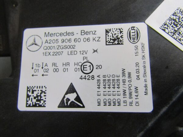 Koplamp MERCEDES C KLASSE W205 LED PERFORMANCE RECHTS 18- A2059066006 A1256/4K/14C