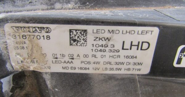 KOPLAMP Volvo V40 2 II FACELIFT MID LED 16-19 LH LINKS 31677018  S1300/D230