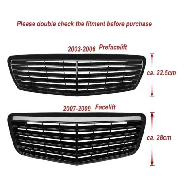 Grill Radiatorrooster Glanzend Zwart Klassieke Mercedes E-Klasse W211 S211 VF211 Pre-Facelift (2003-2006) Grille