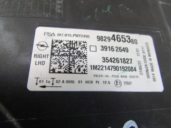Koplamp Opel Corsa F STANDAARD 19-23 Rechts 9829465380 Q1380/K3 1B
