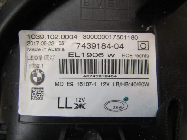 KOPLAMP BMW 5 SERIE G30 G31 LED- 17-20 RH RECHTS 7439184 Q1297/K4 1F