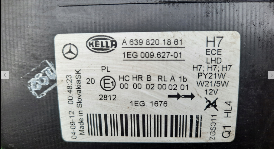 Koplamp MERCEDES VITO W639 FACELIFT STANDARD HEADLAMPS A6398201861, A6398201961