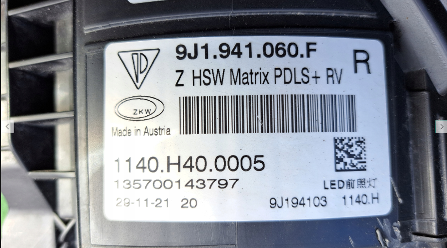 Koplamp PORSCHE TAYCAN 9J1 FULL LED MATRIX HEADLAMP 9J1.941.060.F