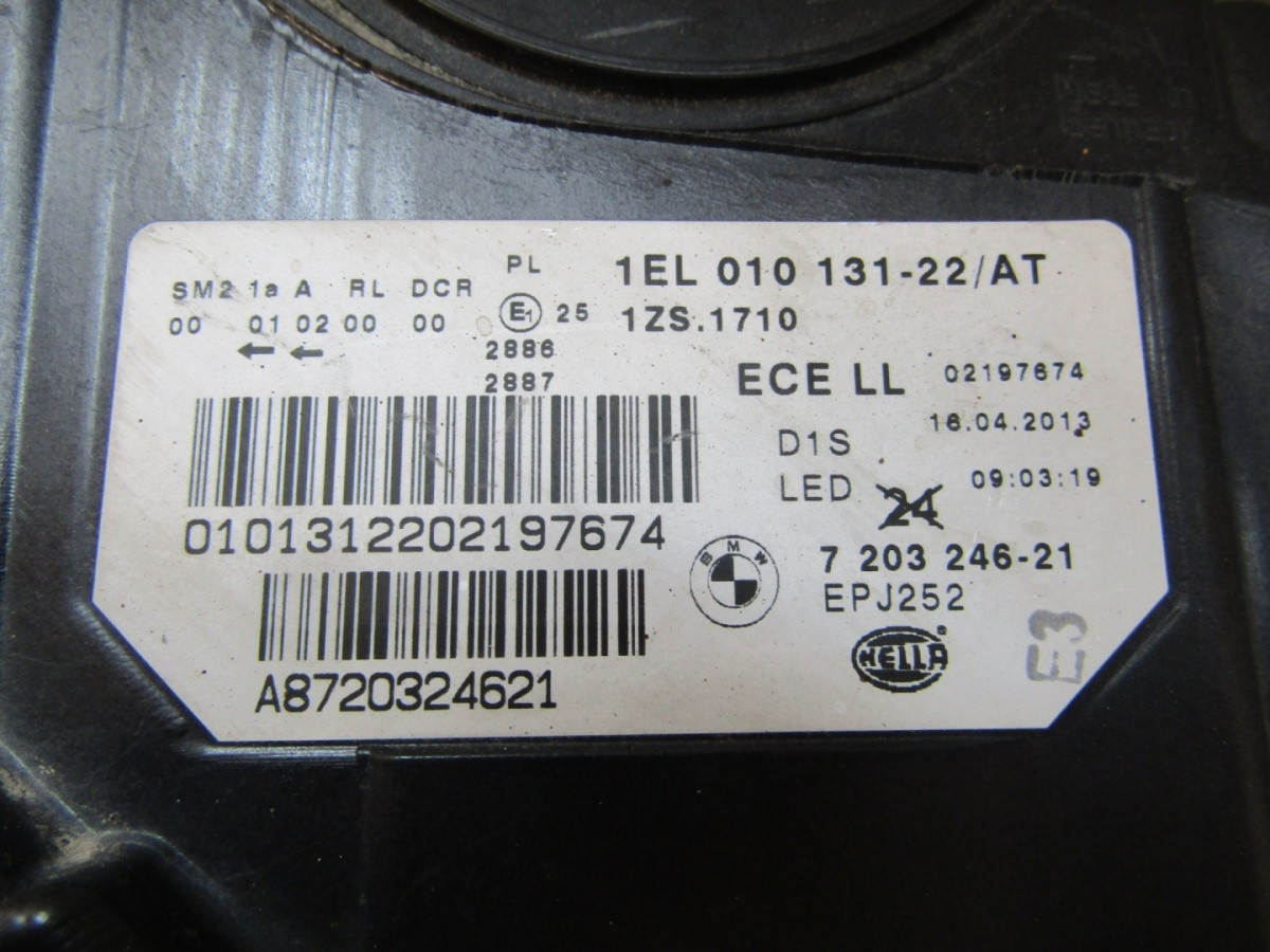 KOPLAMP BMW 5 F10 F11 NIET-DRIVEREND XENON 10-13 RH RECHTS 7203246 Q1619/K3 16D