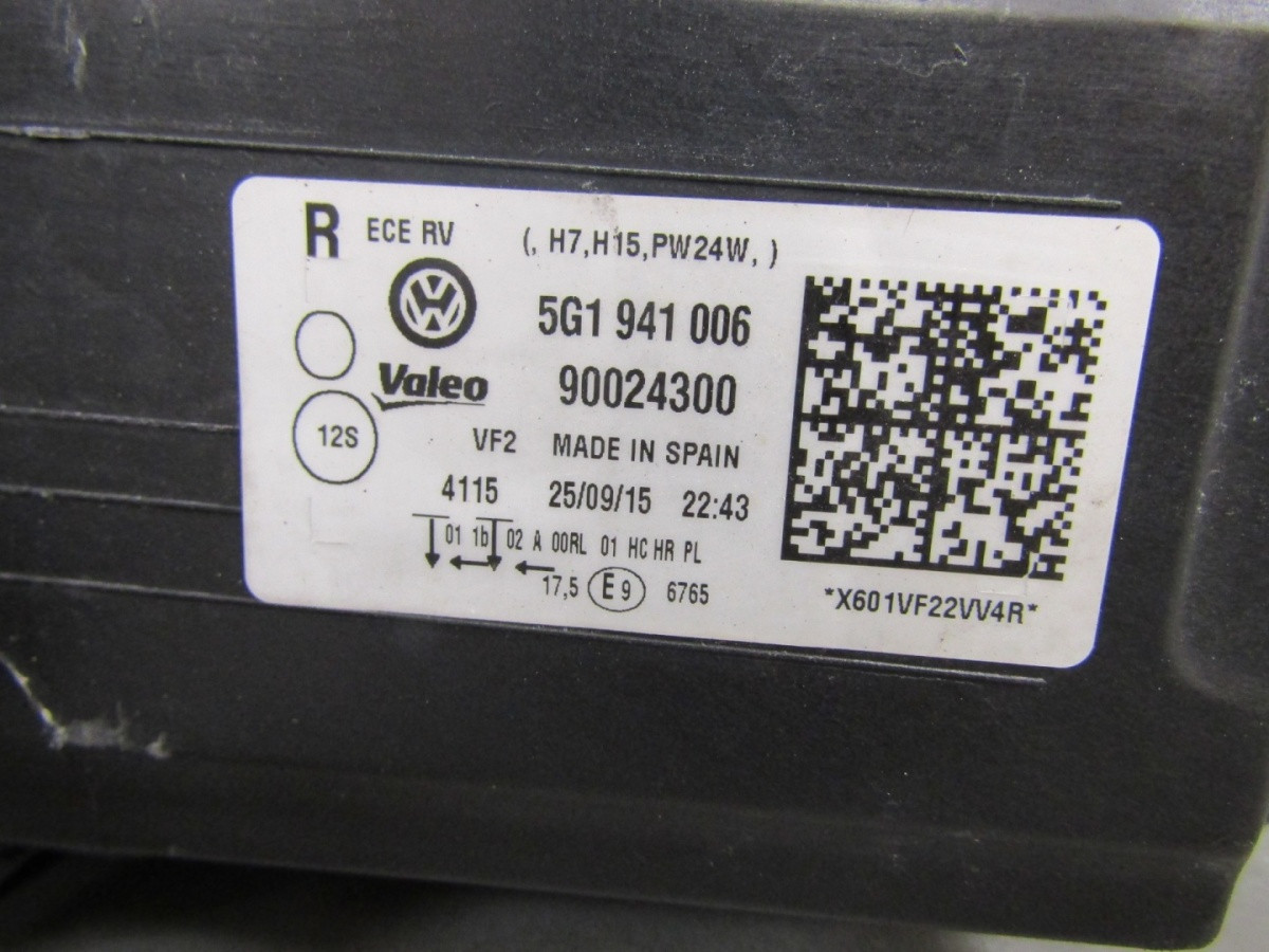 Koplamp Volkswagen Golf 7 VII STANDAARD 12-16 RH RECHTS 5G1941006 Q1613/K4 11F