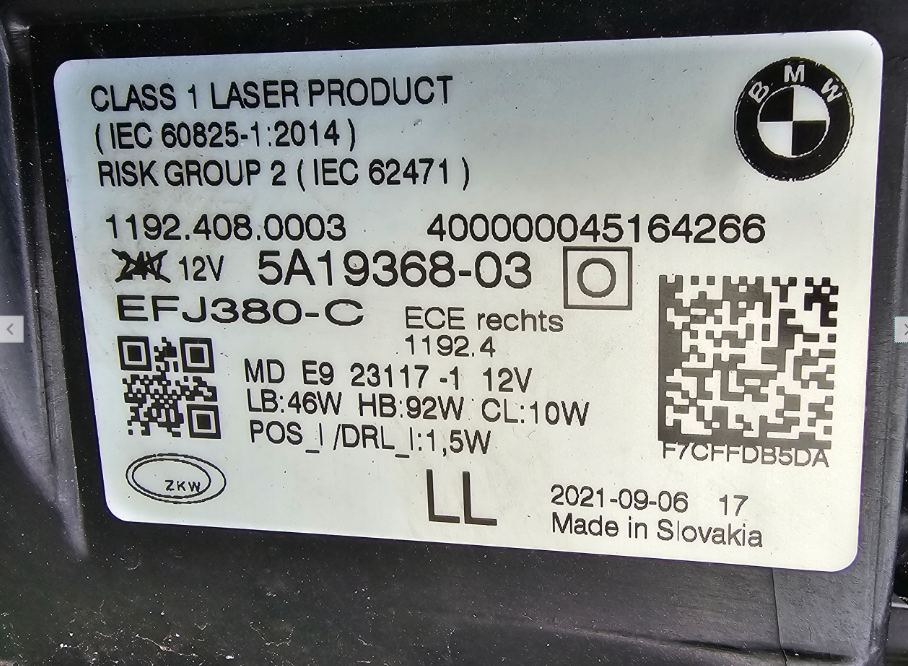 Koplamp BMW 4 IV G22 G23 G26 LASER HEADLAMP 5A19368-03