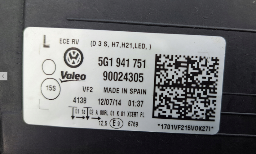 Koplamp Volkswagen GOLF 7 VII 5G1 BI-XENON TURNING FRONT LAMP 5G1941751