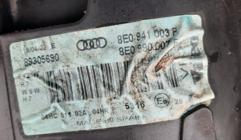 Koplamp AUDI A4 B6 8E0 STANDARD FRONT LAMP 8E0941003F