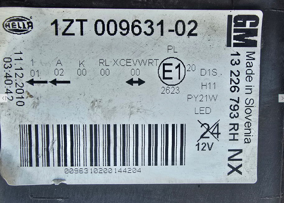 Koplamp OPEL INSIGNIA A BI-XENON TURNING FRONT LAMP 1ZT009631-02