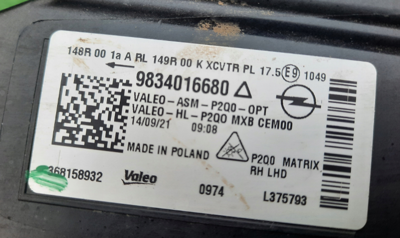 Koplamp OPEL MOKKA 2 II FULL LED FRONT LAMP 9834016680