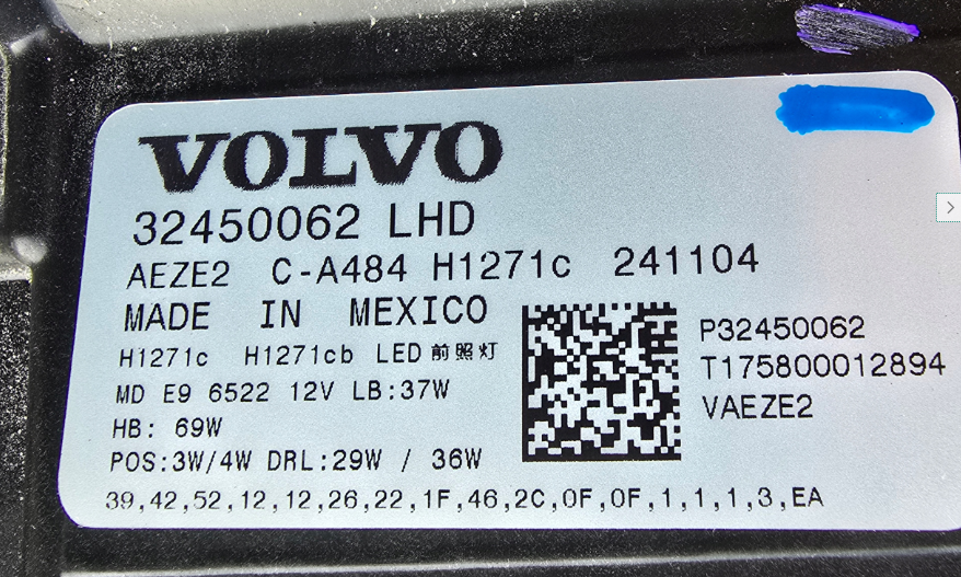 Koplamp VOLVO EX90 FULL LED HEADLAMP 32450062