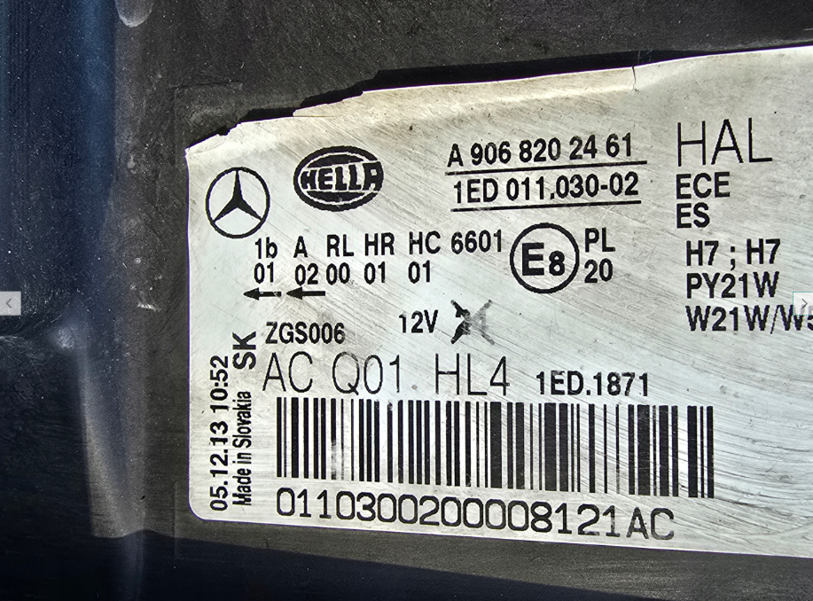 Koplamp MERCEDES SPRINTER W906 FACELIFT HEADLAMPS A9068202461 A9068202361