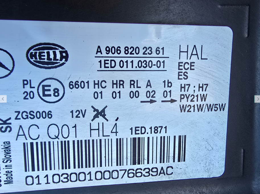 Koplamp MERCEDES SPRINTER W906 FACELIFT HEADLAMPS A9068202461 A9068202361