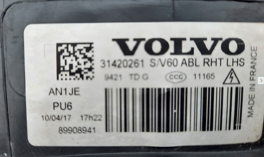 Koplamp VOLVO S60 V60 FACELIFT BI-XENON TURNING FRONT LAMP 31420261