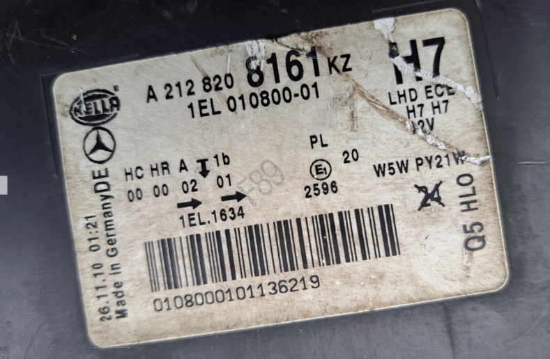 Koplamp MERCEDES E-KLASSE W212 FRONT LAMP LENS A2128208161KZ