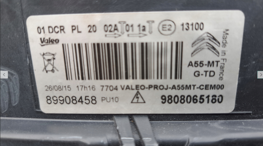 Koplamp CITROEN DS3 BI-XENON+ LED HEADLAMP 9808065180