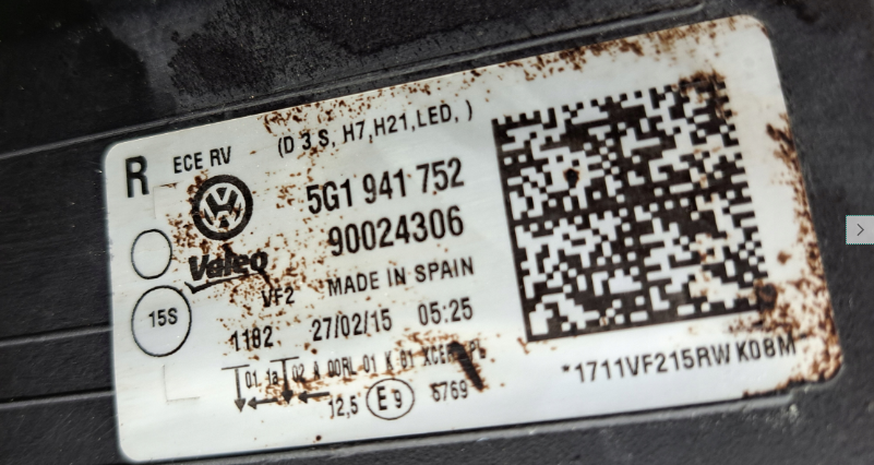 Koplamp Volkswagen GOLF 7 VII 5G1 BI-XENON TURNING FRONT LAMP