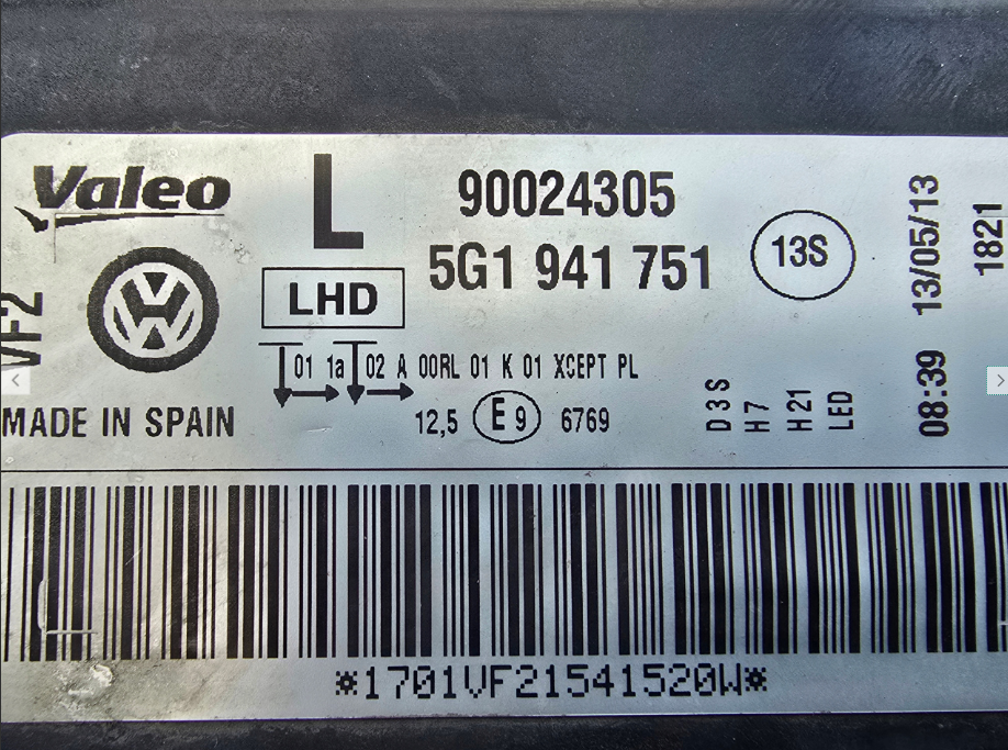 Koplamp Volkswagen GOLF 7 VII 5G1 BI-XENON TURNING FRONT LAMP 5G1941751