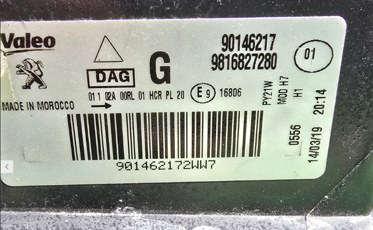 Koplamp PEUGEOT RIFTER LENS+ LED FRONT LAMP 9816827280